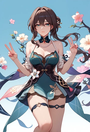 star rail,ruan mei,silk slip dress,floral prints  - AI generated anime art